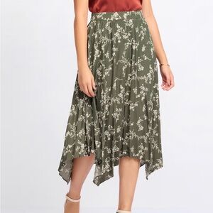 Skies Are Blue Asymmetrical Floral Skirt in Olive